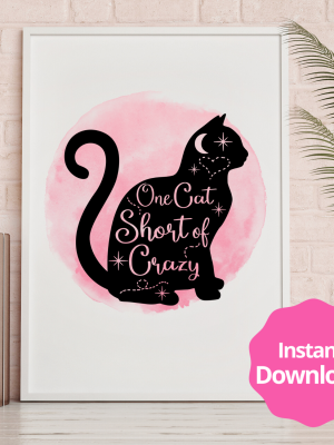 One Cat Short Of Crazy Digital Download Printable Digital Art