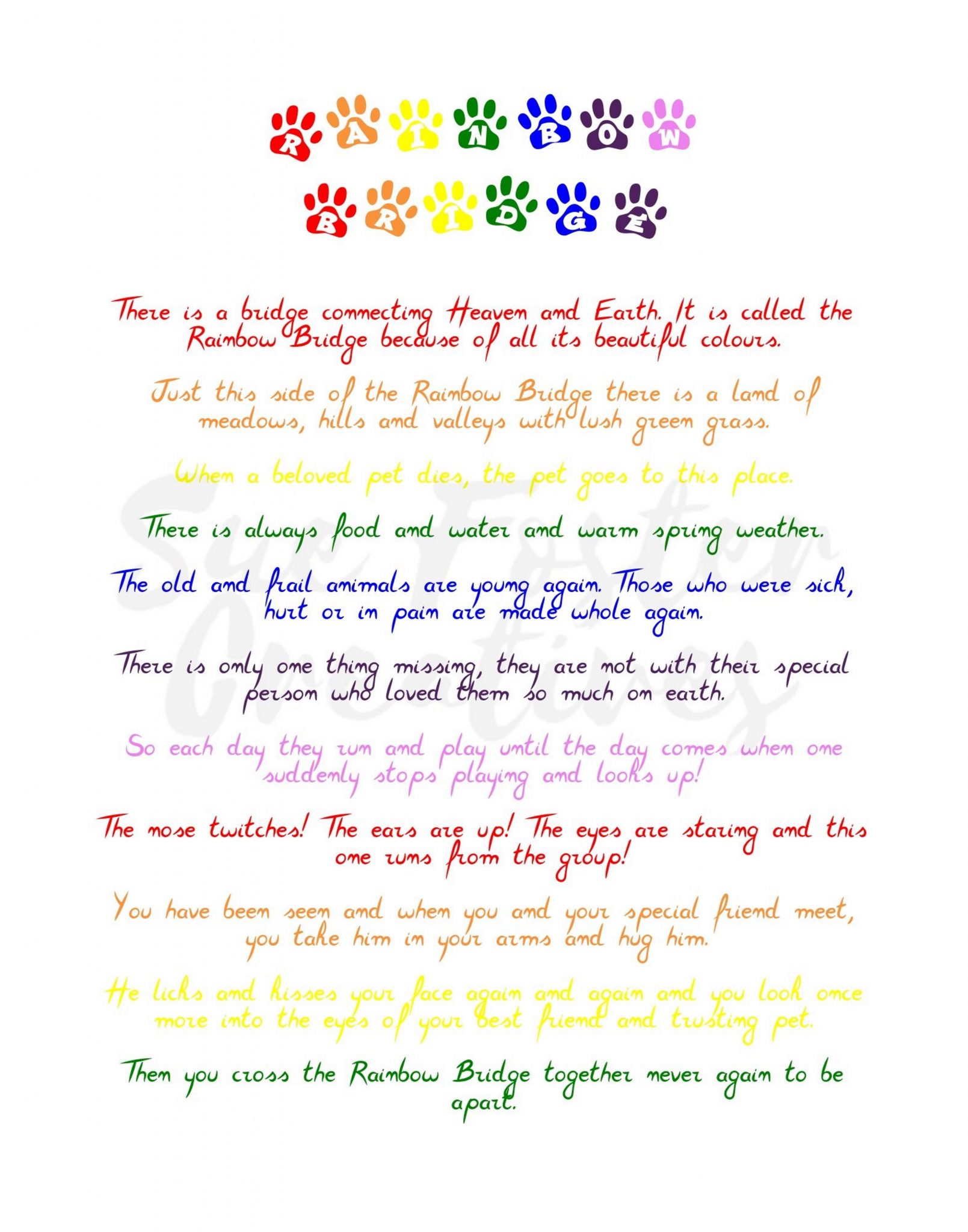Rainbow Bridge Poem Digital Download Printable Digital Art Pet Loss