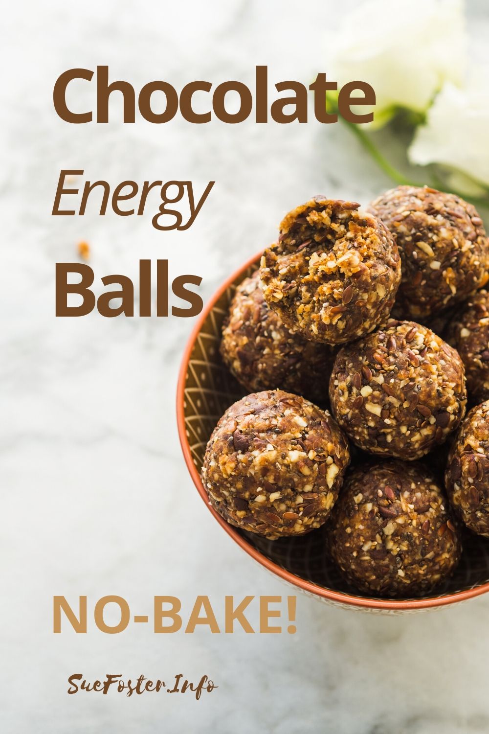 A super simple and quick no-bake recipe to make healthy chocolate energy balls, great for a quick snack and a burst of energy.