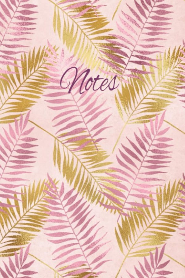 A feminine notebook with purple and gold tropical leaves on a pink background featured on the cover. Great for taking notes. Makes an ideal gift for mum, gran, aunt or friend.