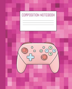 Pink gaming composition notebook for taking gaming notes.