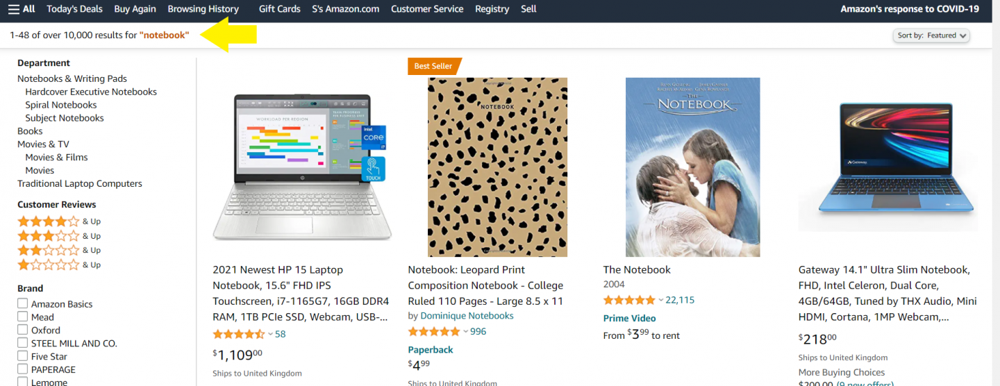 amazon search for notebook