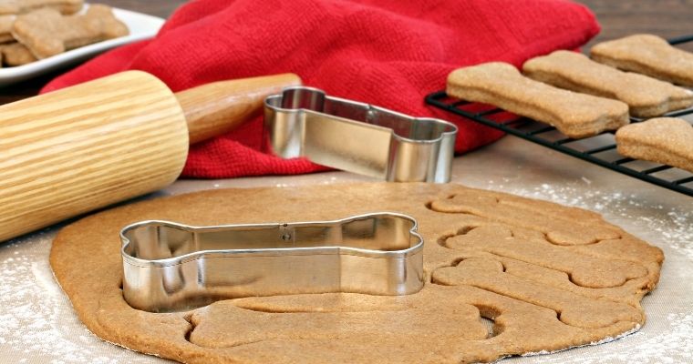handmade dog biscuits, cookie cutters and rolling pin