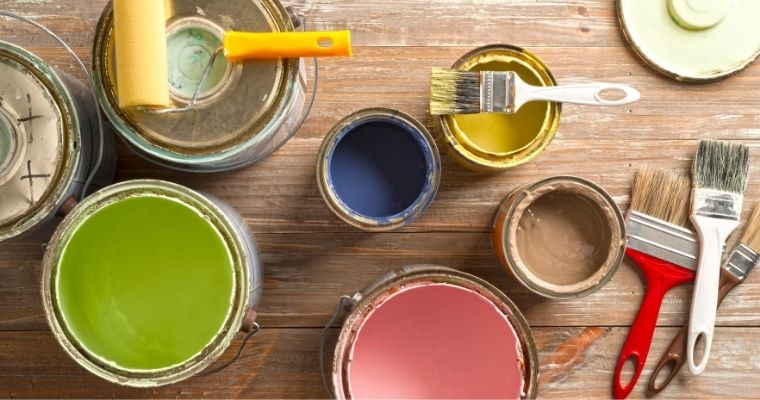 Colourful pots of paint