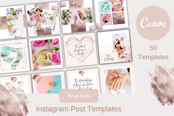 Rose gold Instagram Canva templates.