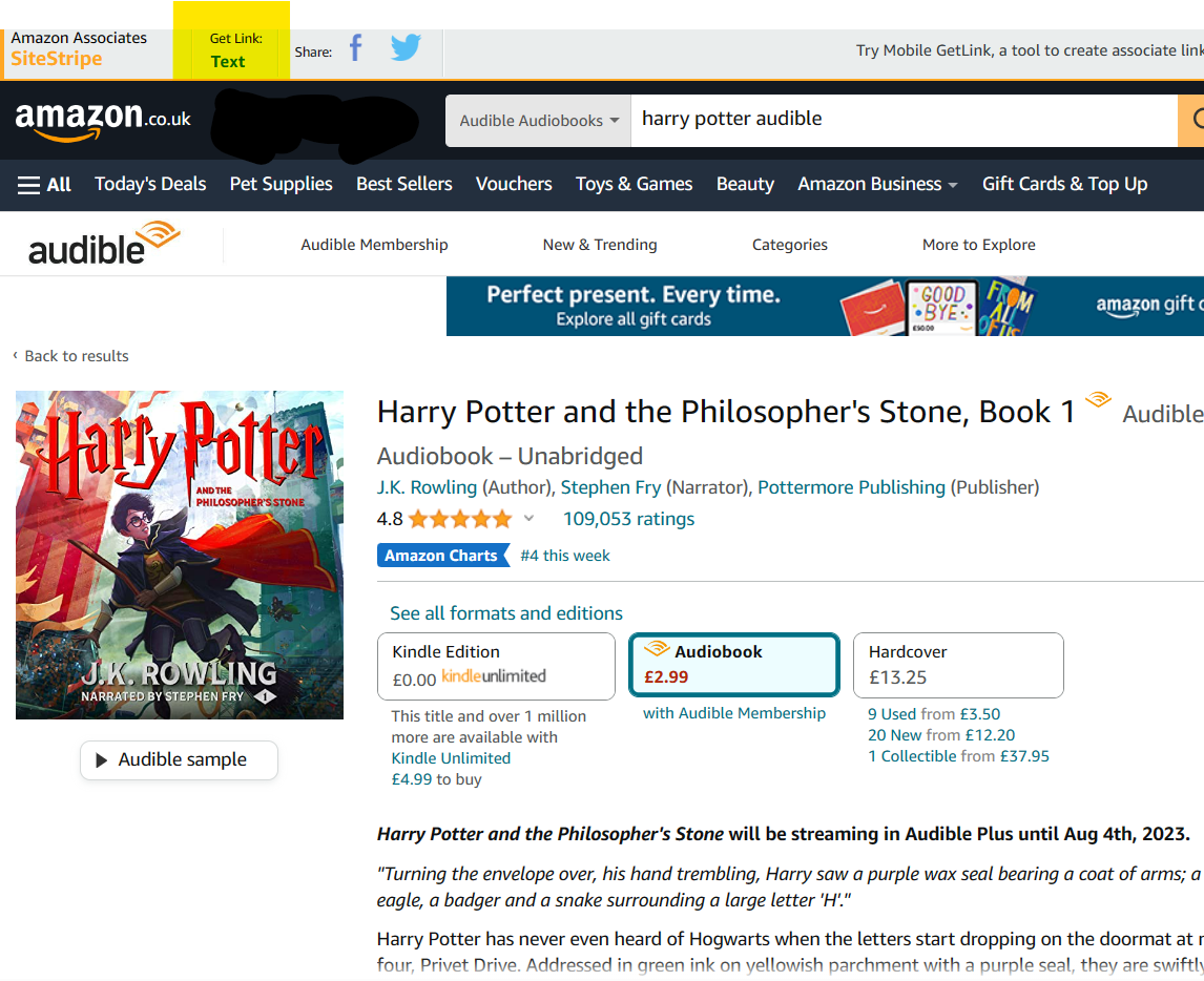 Harry Potter audible book.