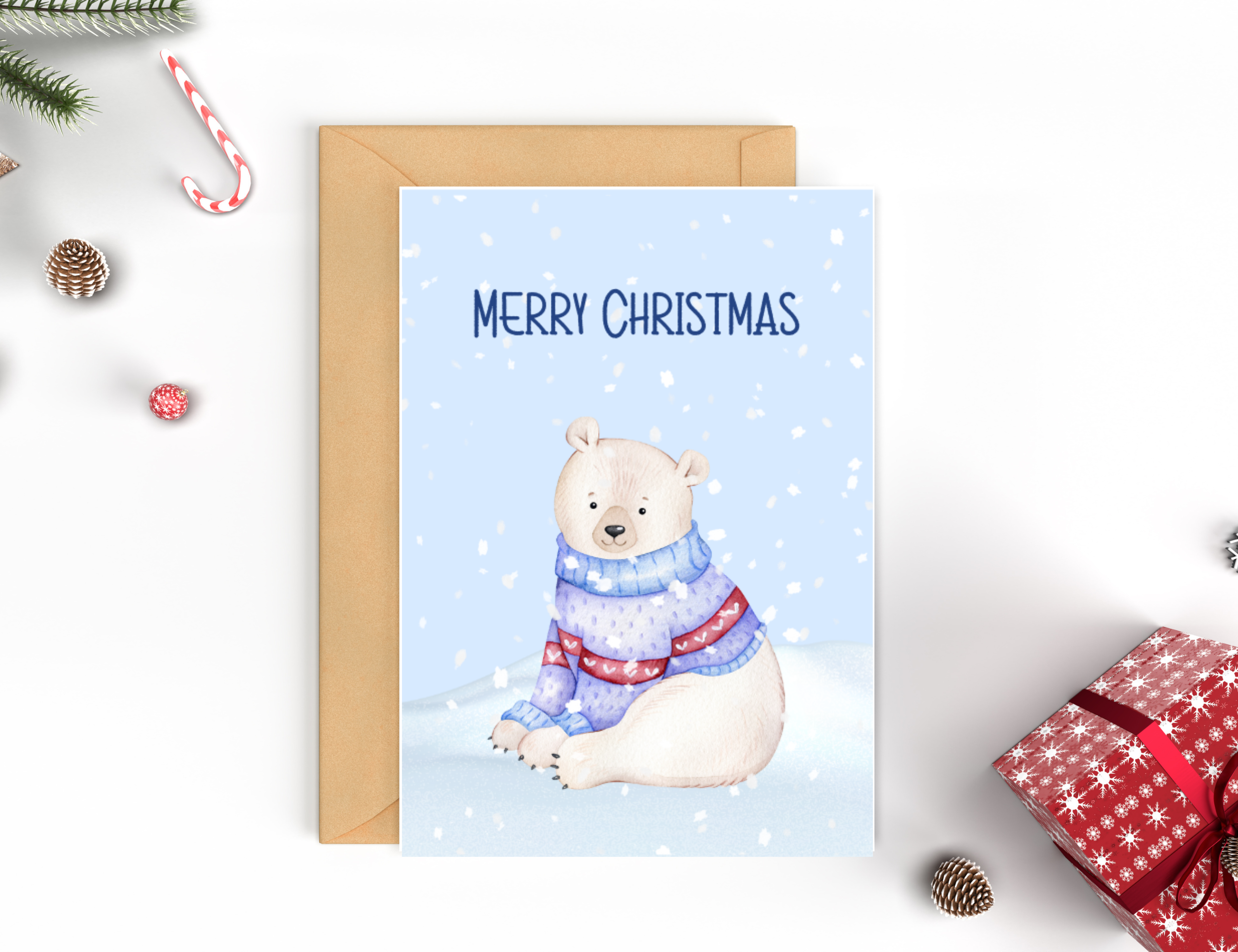 Polar Bear - Printable Christmas Card with Free Envelope Template