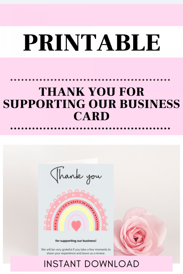 Thank You for Supporting Our Business Card with Free Envelope Template. Rainbow Design. Instant Download.