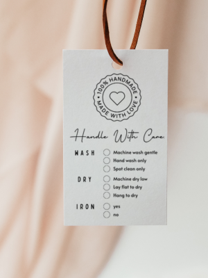 Printable handmade with love, handle with care, laundry care tag