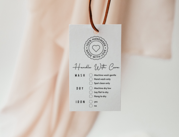Printable handmade with love, handle with care, laundry care tag