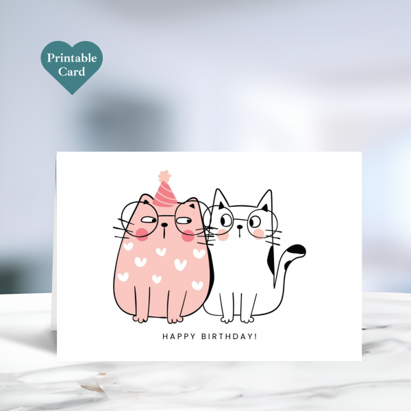 Printable cat birthday card