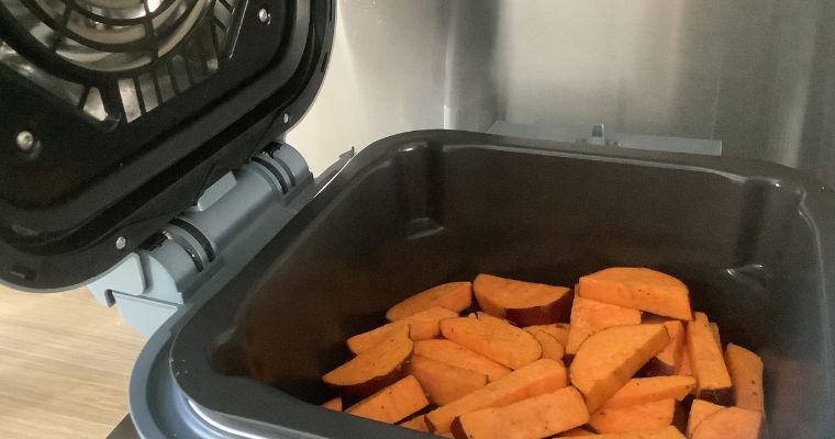Sweet potato wedges about to be cooked in the Ninja Speedi.