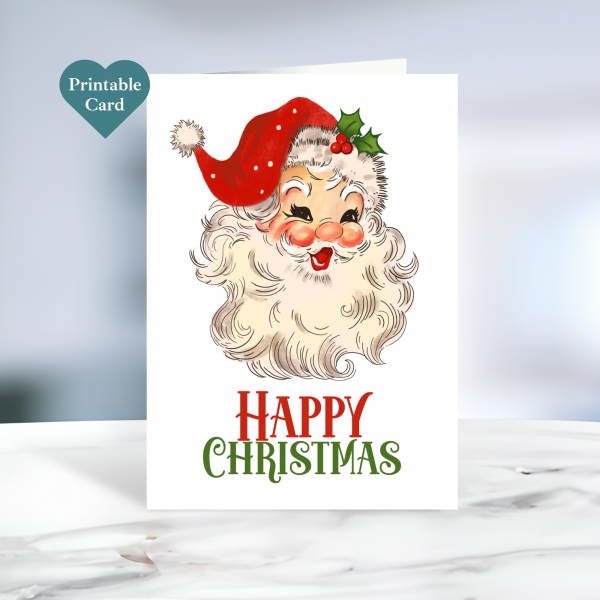 Printable Christmas Card - Vintage Santa