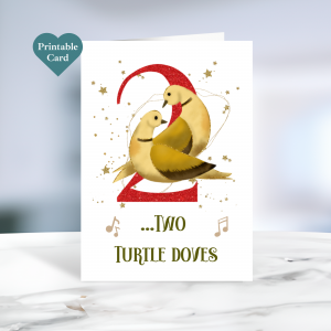 Printable two turtle doves Christmas card.