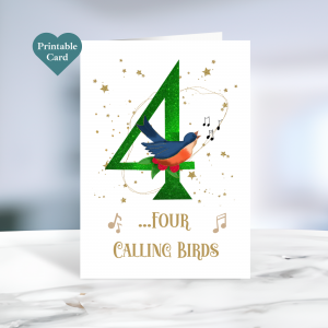 Printable Four Calling Birds Christmas Card