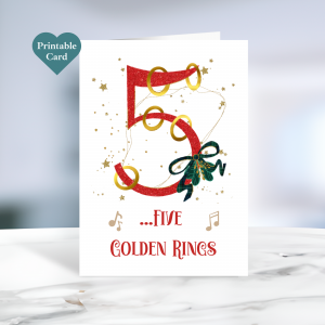 Printable Five Golden Rings Christmas Card