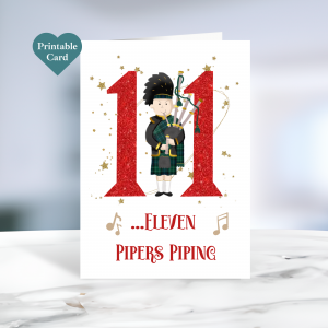 Printable Eleven Pipers Piping Christmas Card