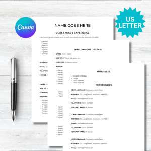 CV template US Letter. Edit in Canva.