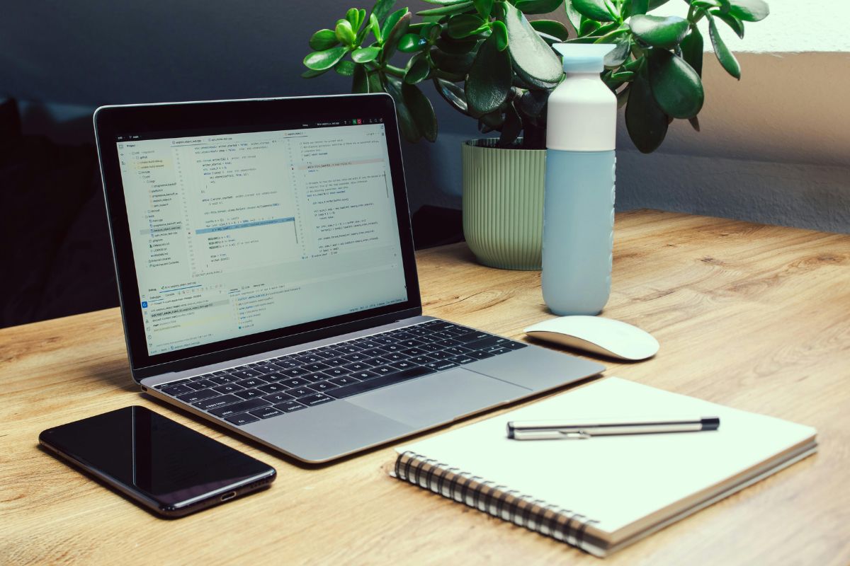 home office desk and laptop